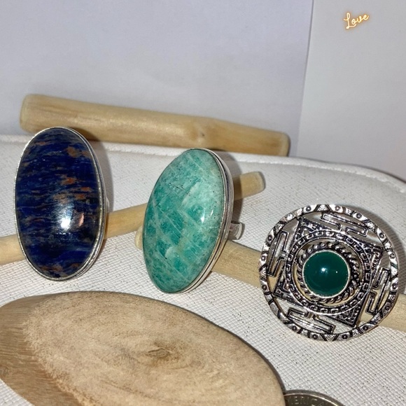 • Amazonite • Sodalite • Green Onyx • Handmade Ring Set - Picture 5 of 6